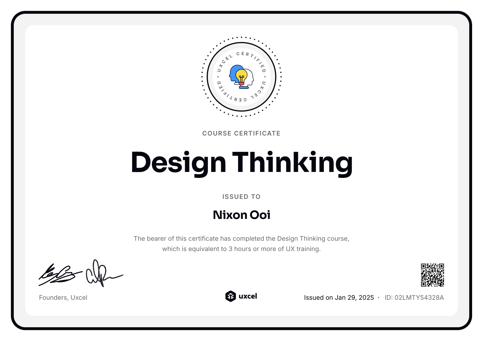 Nixon Ooi's certificate